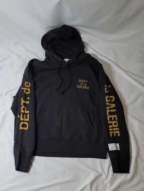 Gallery Dept Black Hoodie with Gold Sleeve and Chest Print
